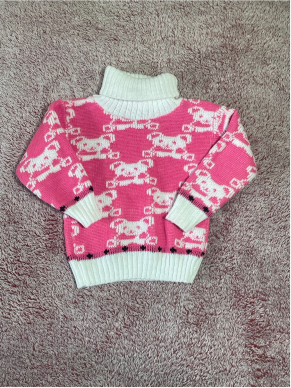Vintage Park Bench Kids Pink & White Teddy Bear Turtleneck Sweater 2T